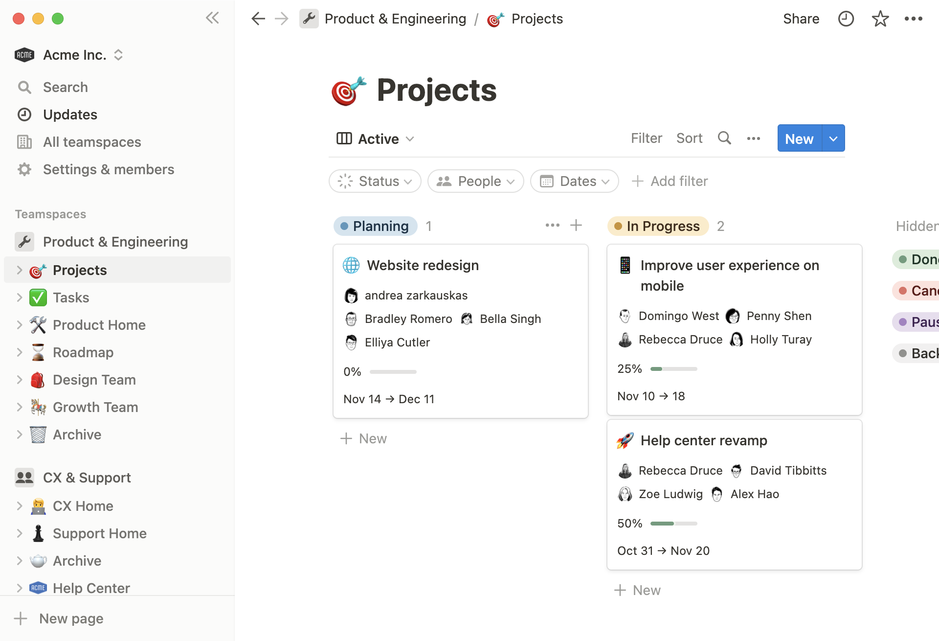 Project Management Preview in Notion