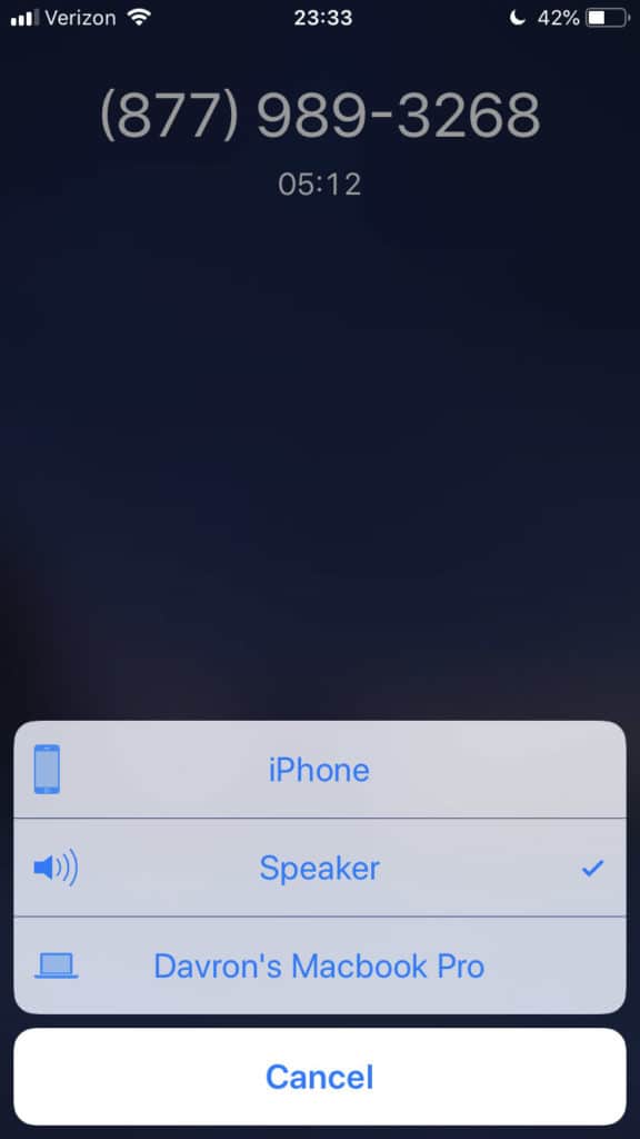 iOS 12 Audio selection list